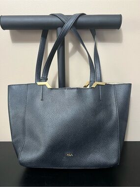Lauren Ralph Lauren Arcadia Black Pebbled Leather Tote with Gold Accents